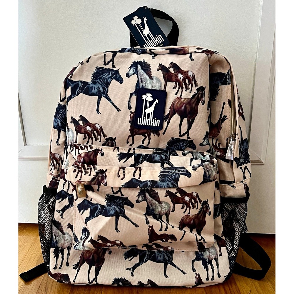 Wildkin Horse Print 16” Backpack Zip Front Pocket Bottle Pockets Adjustable NWT